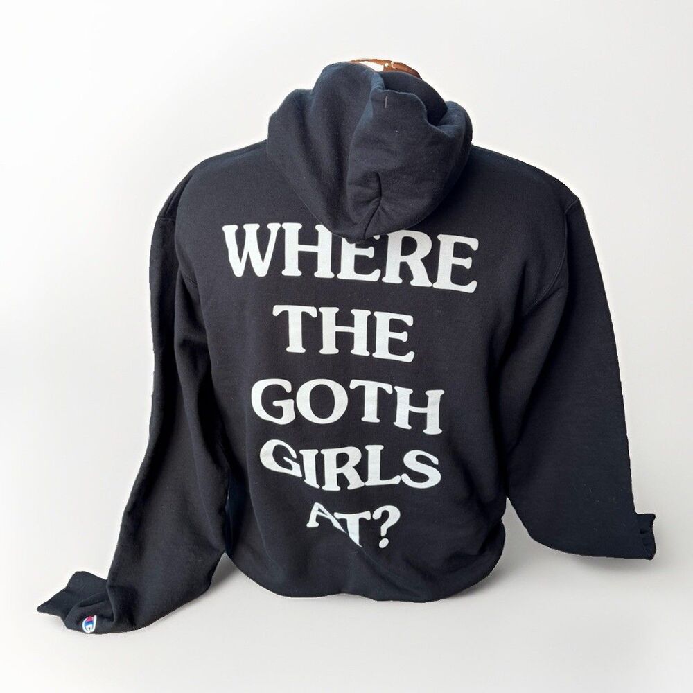 White Phosphor Wraith Champion Hoodie Black Rare Night Vision Size L Goth Girls